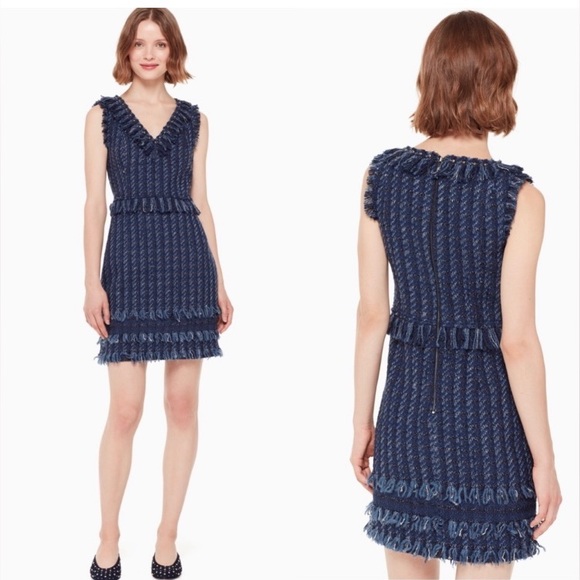 Kate Spade Tweed Blue Mini Dress size 2 - Picture 2 of 11